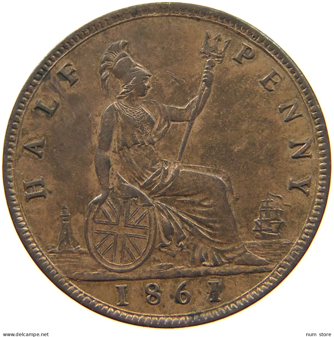 GREAT BRITAIN HALFPENNY 1861 Victoria 1837-1901 #t085 0051 - C. 1/2 Penny
