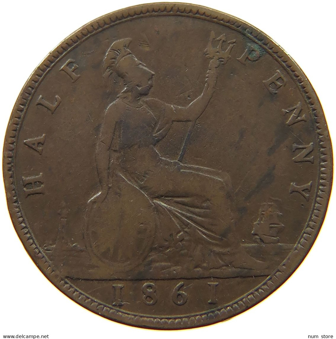 GREAT BRITAIN HALFPENNY 1861 Victoria 1837-1901 #s050 0101 - C. 1/2 Penny