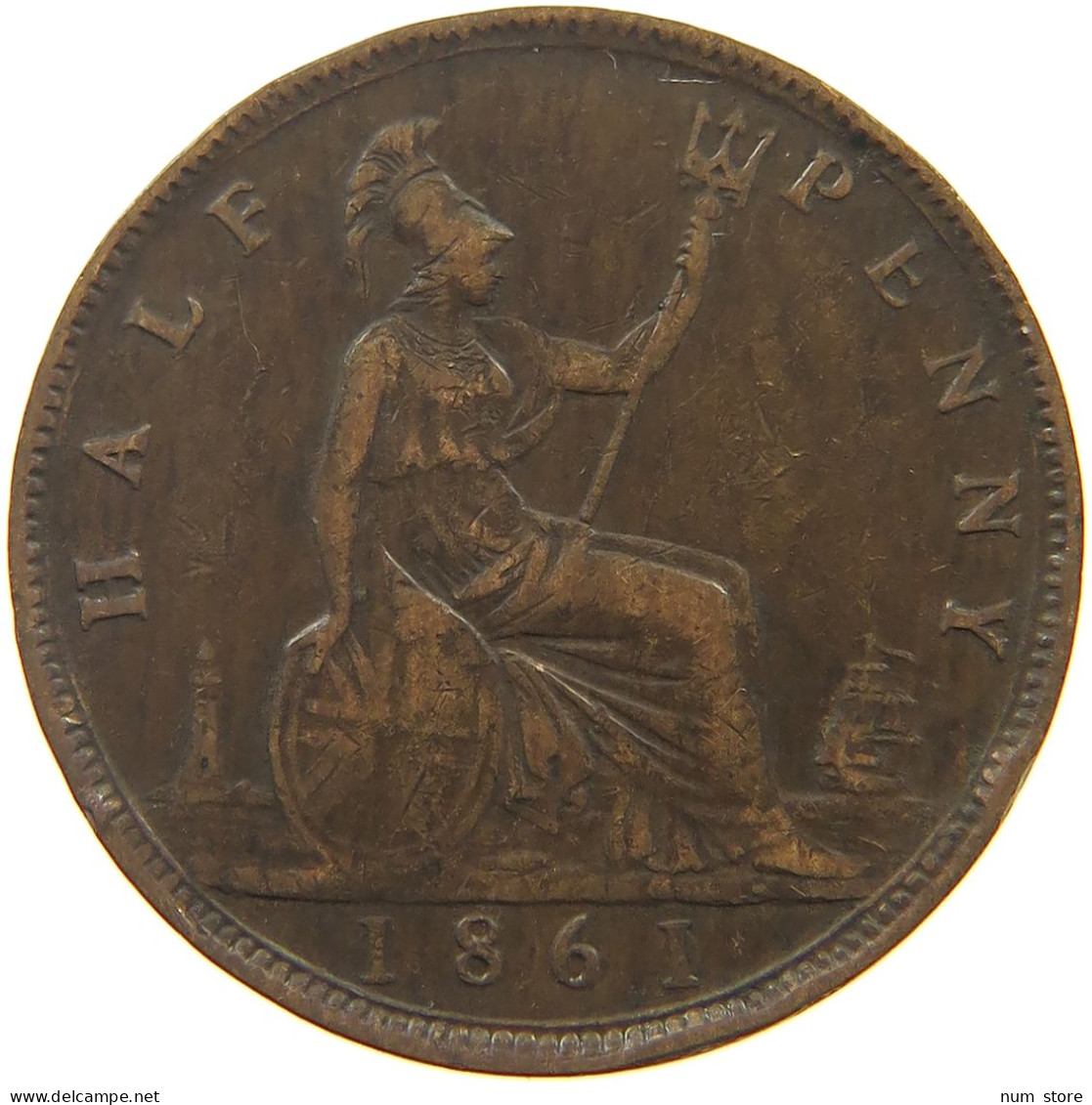 GREAT BRITAIN HALFPENNY 1861 Victoria 1837-1901 #c071 0535 - C. 1/2 Penny