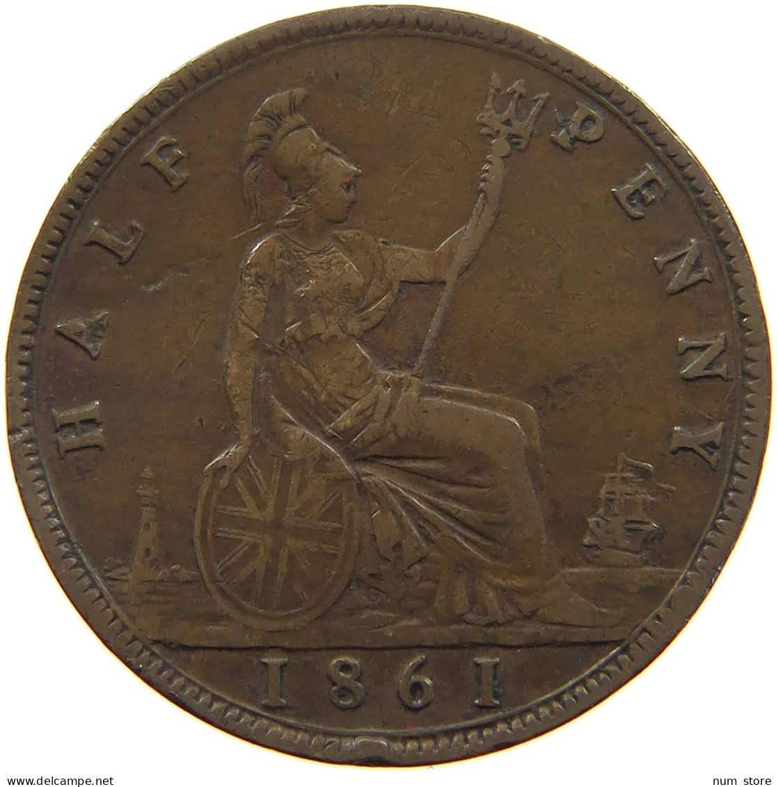 GREAT BRITAIN HALFPENNY 1861 Victoria 1837-1901 #a066 0277 - C. 1/2 Penny