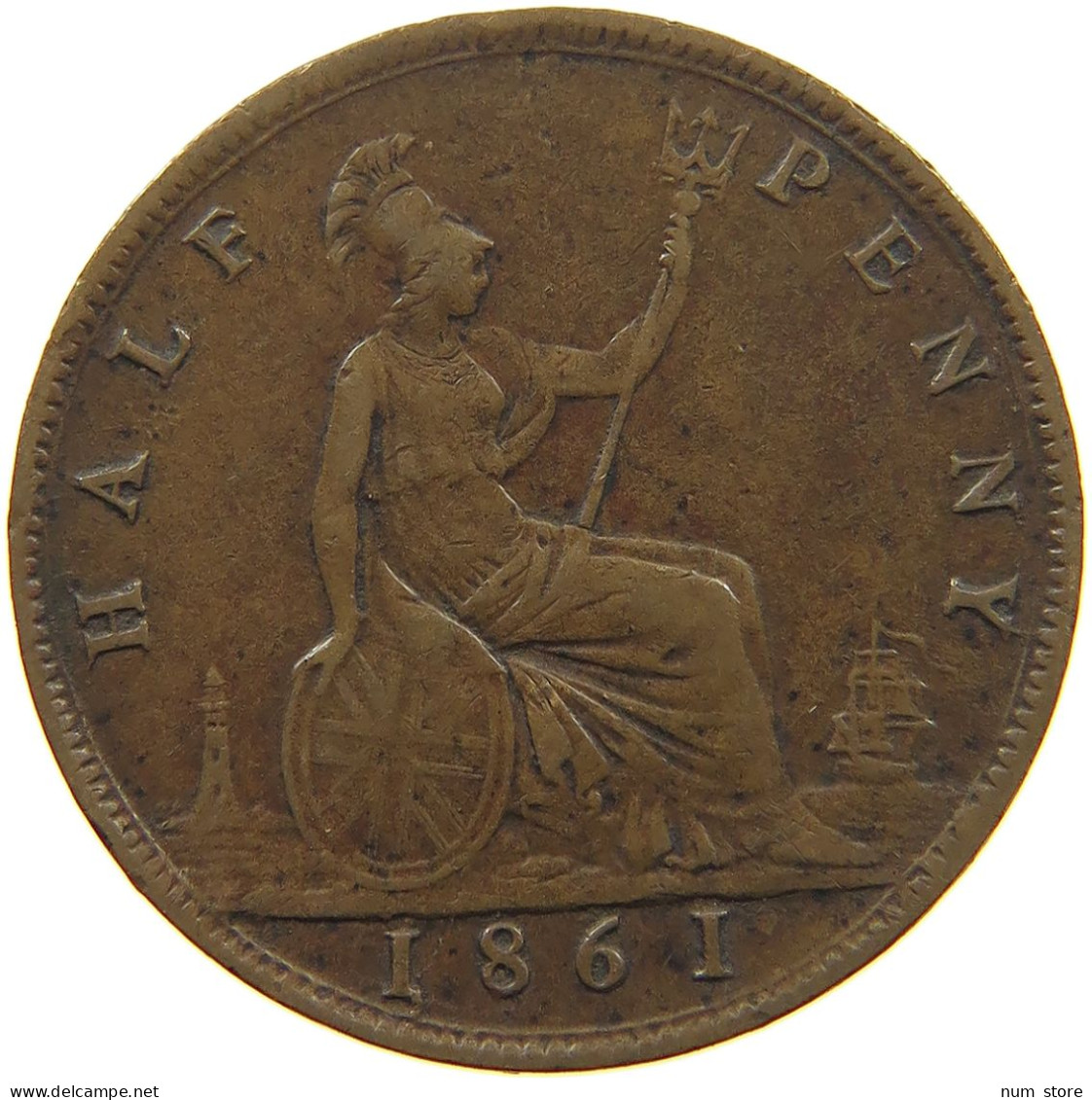 GREAT BRITAIN HALFPENNY 1861 Victoria 1837-1901 #c008 0353 - C. 1/2 Penny