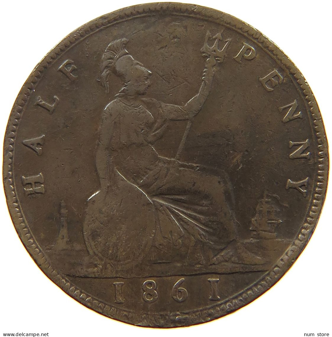 GREAT BRITAIN HALFPENNY 1861 Victoria 1837-1901 #a066 0271 - C. 1/2 Penny