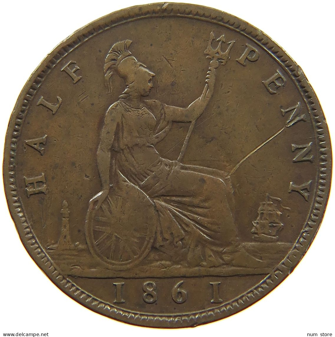 GREAT BRITAIN HALFPENNY 1861 Victoria 1837-1901 #a058 0077 - C. 1/2 Penny