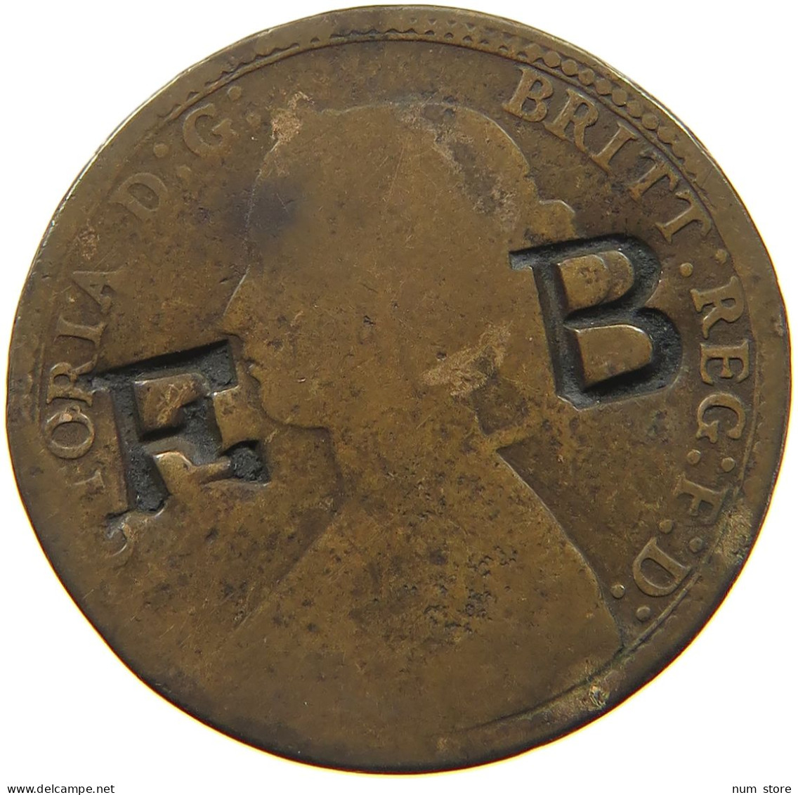 GREAT BRITAIN HALFPENNY 1860 Victoria 1837-1901 OVERSTRUCK FB #a036 0813 - C. 1/2 Penny