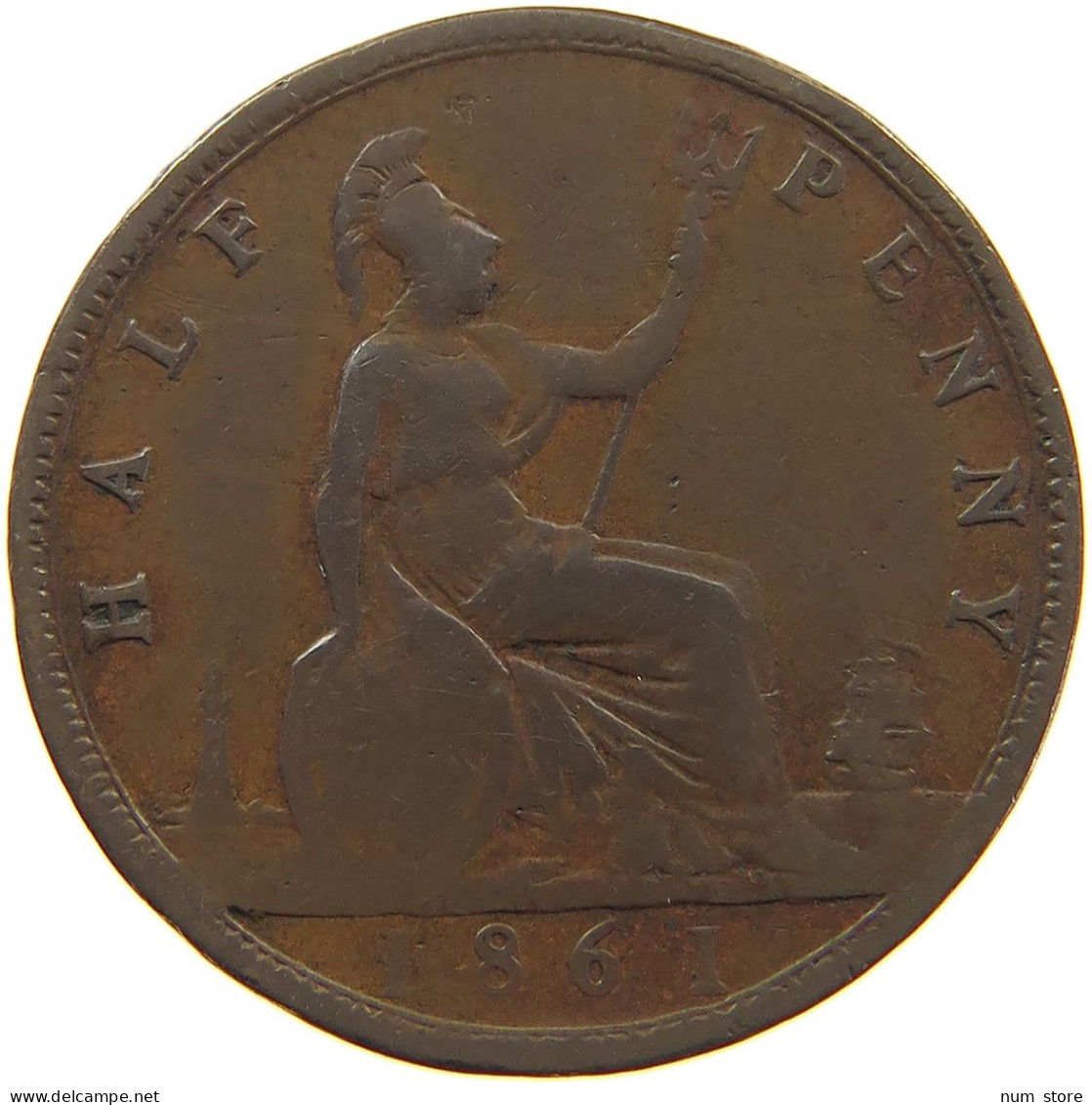 GREAT BRITAIN HALFPENNY 1861 Victoria 1837-1901 #c041 0247 - C. 1/2 Penny