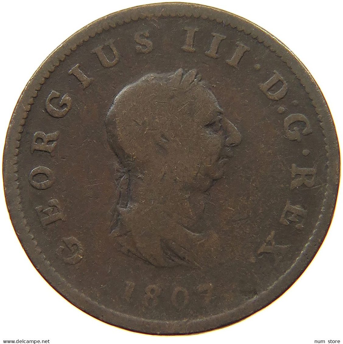 GREAT BRITAIN HALFPENNY 1807 GEORGE III. 1760-1820 #a009 0057 - B. 1/2 Penny