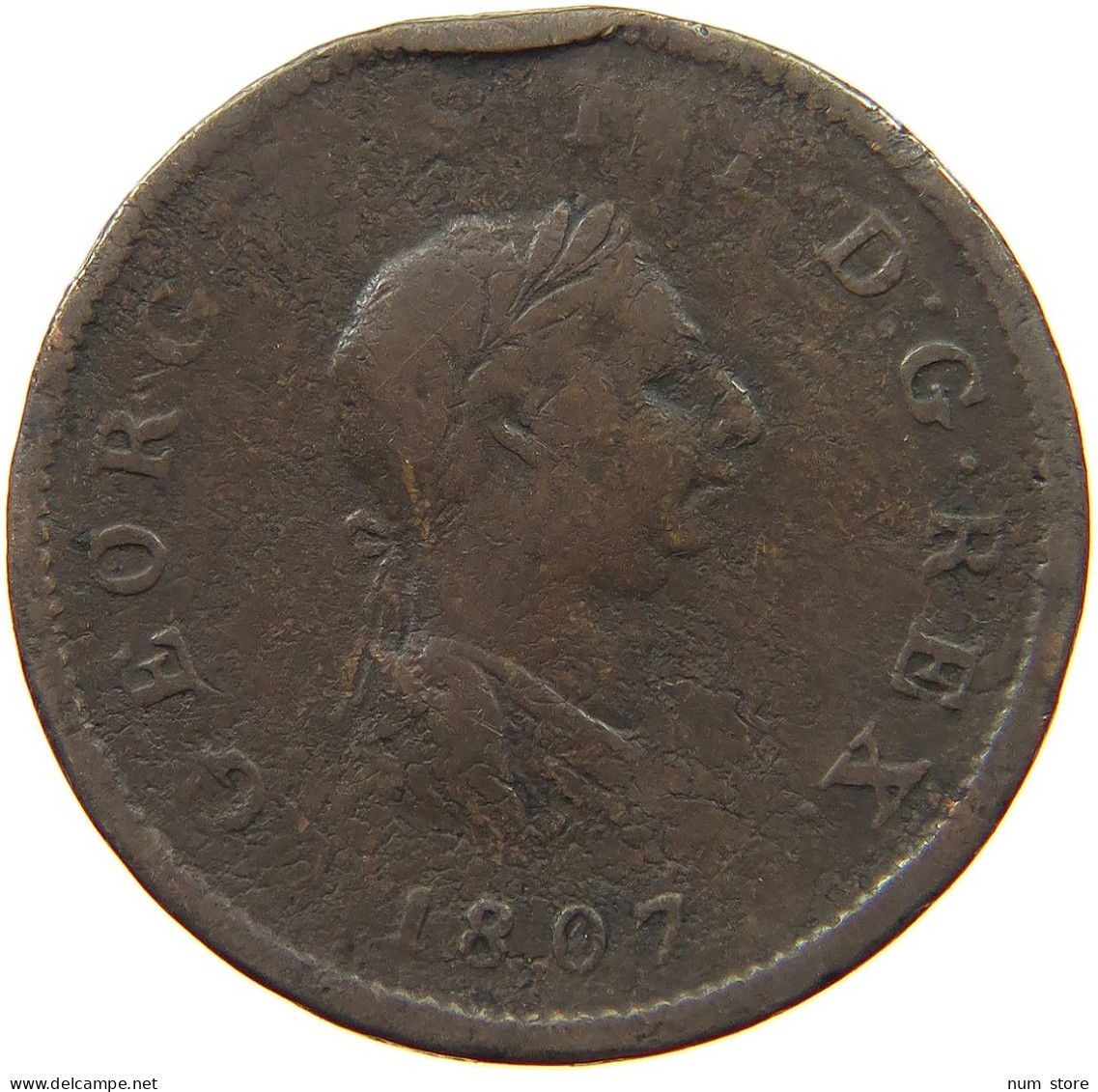 GREAT BRITAIN HALFPENNY 1807 GEORGE III. 1760-1820 #a009 0193 - B. 1/2 Penny