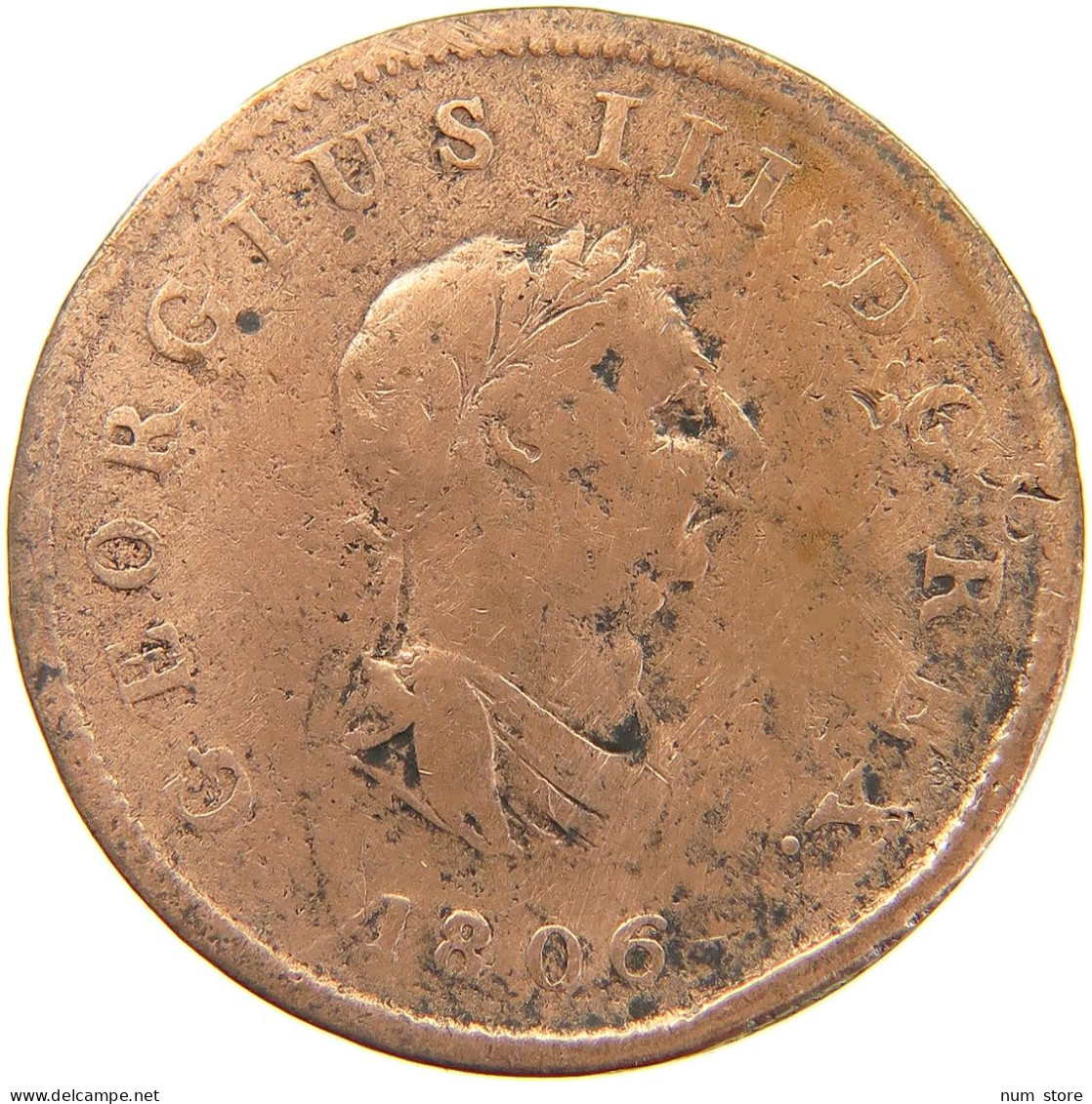 GREAT BRITAIN HALFPENNY 1806 GEORGE III. 1760-1820 #a084 0209 - B. 1/2 Penny