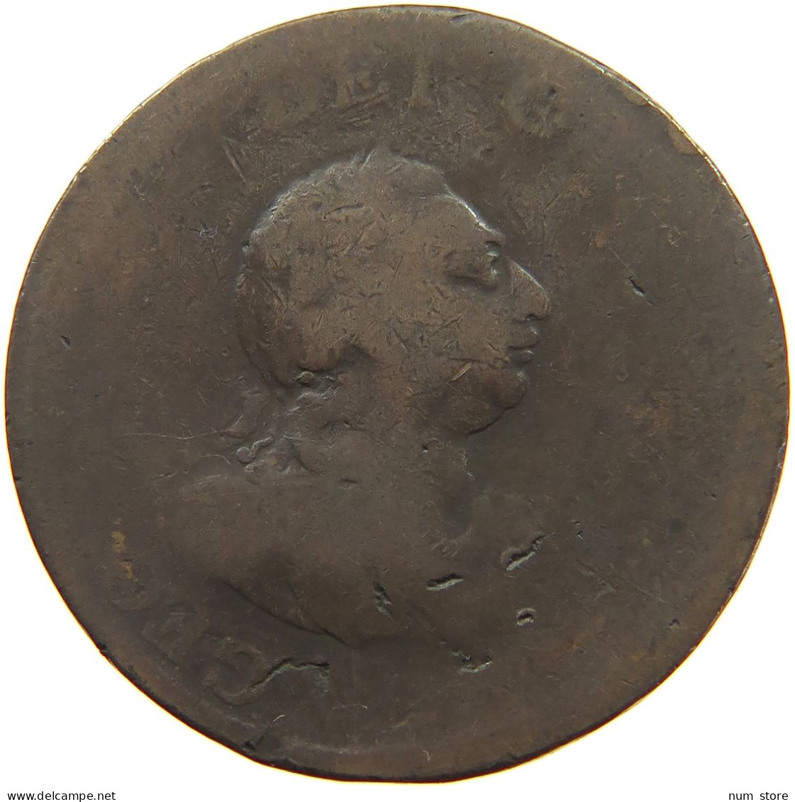 GREAT BRITAIN HALFPENNY 1799 GEORGE III. 1760-1820 COUNTERMARKED IBLU #a075 0055 - B. 1/2 Penny