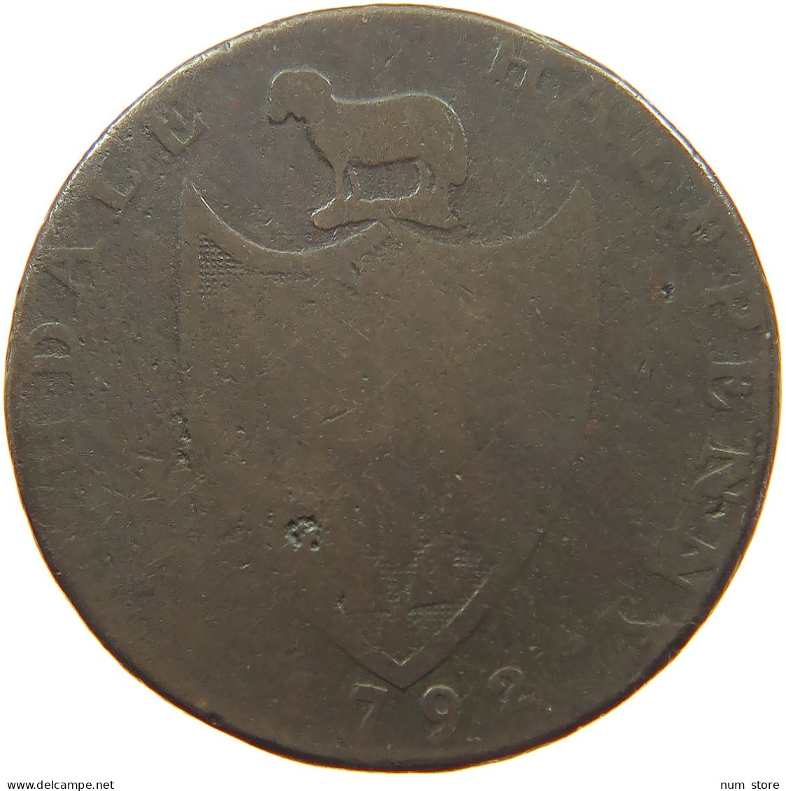 GREAT BRITAIN HALFPENNY 1792 GEORGE III. 1760-1820 ROCHDALE #s075 0659 - B. 1/2 Penny