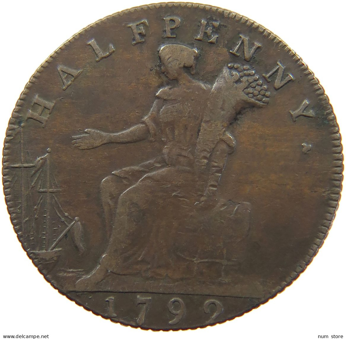 GREAT BRITAIN HALFPENNY 1792 GEORGE III. 1760-1820 MIDDLESEX #t001 0303 - B. 1/2 Penny