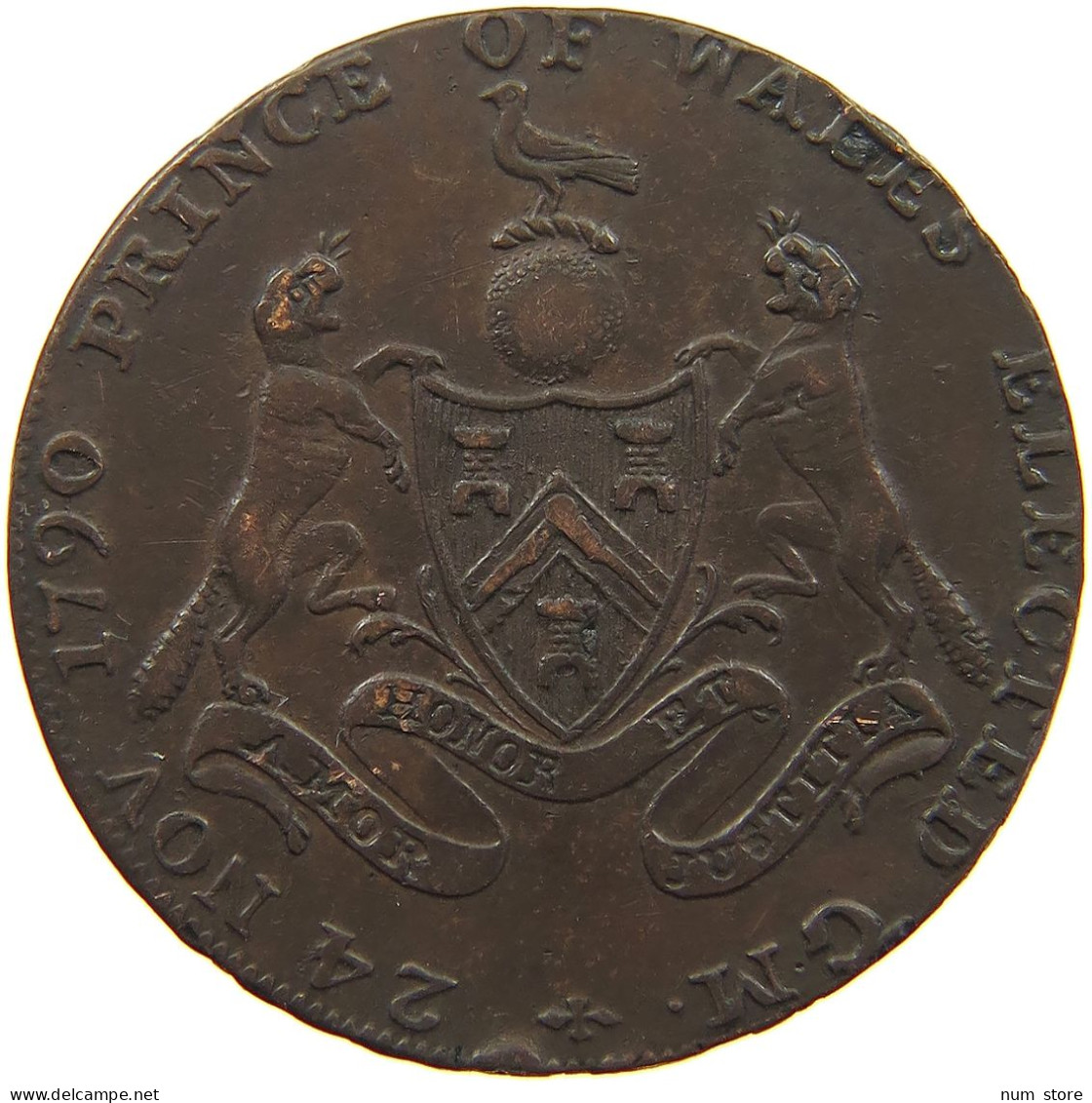 GREAT BRITAIN HALFPENNY 1790 GEORGE III. 1760-1820 PRINCE OF WALES MIDDLESEX #t138 0051 - B. 1/2 Penny