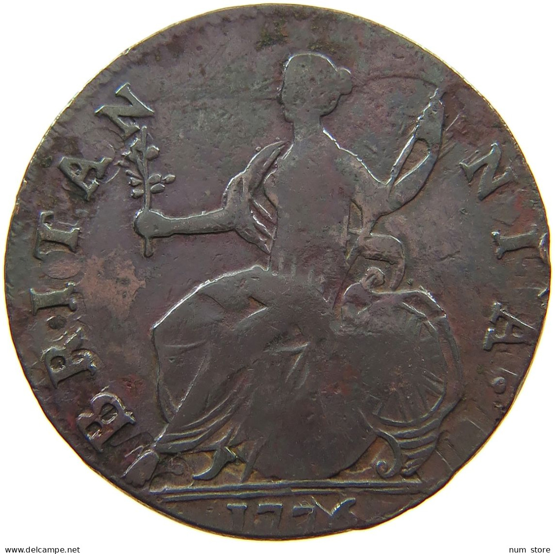 GREAT BRITAIN HALFPENNY 1776 GEORGE III. 1760-1820 EVASION #t149 0127 - B. 1/2 Penny