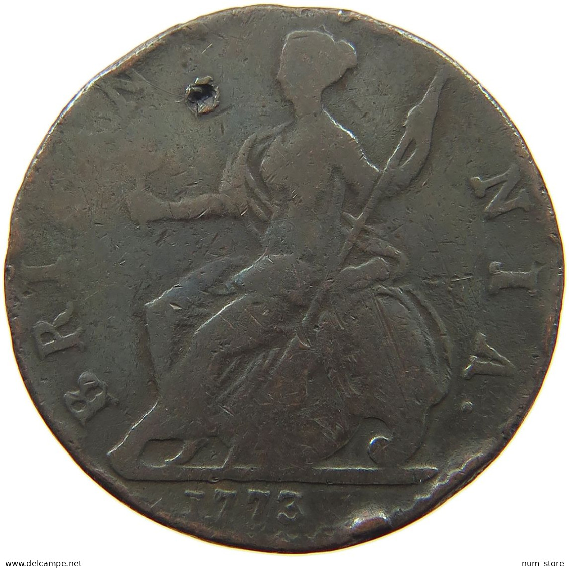 GREAT BRITAIN HALFPENNY 1773 GEORGE III. 1760-1820 #a002 0381 - B. 1/2 Penny