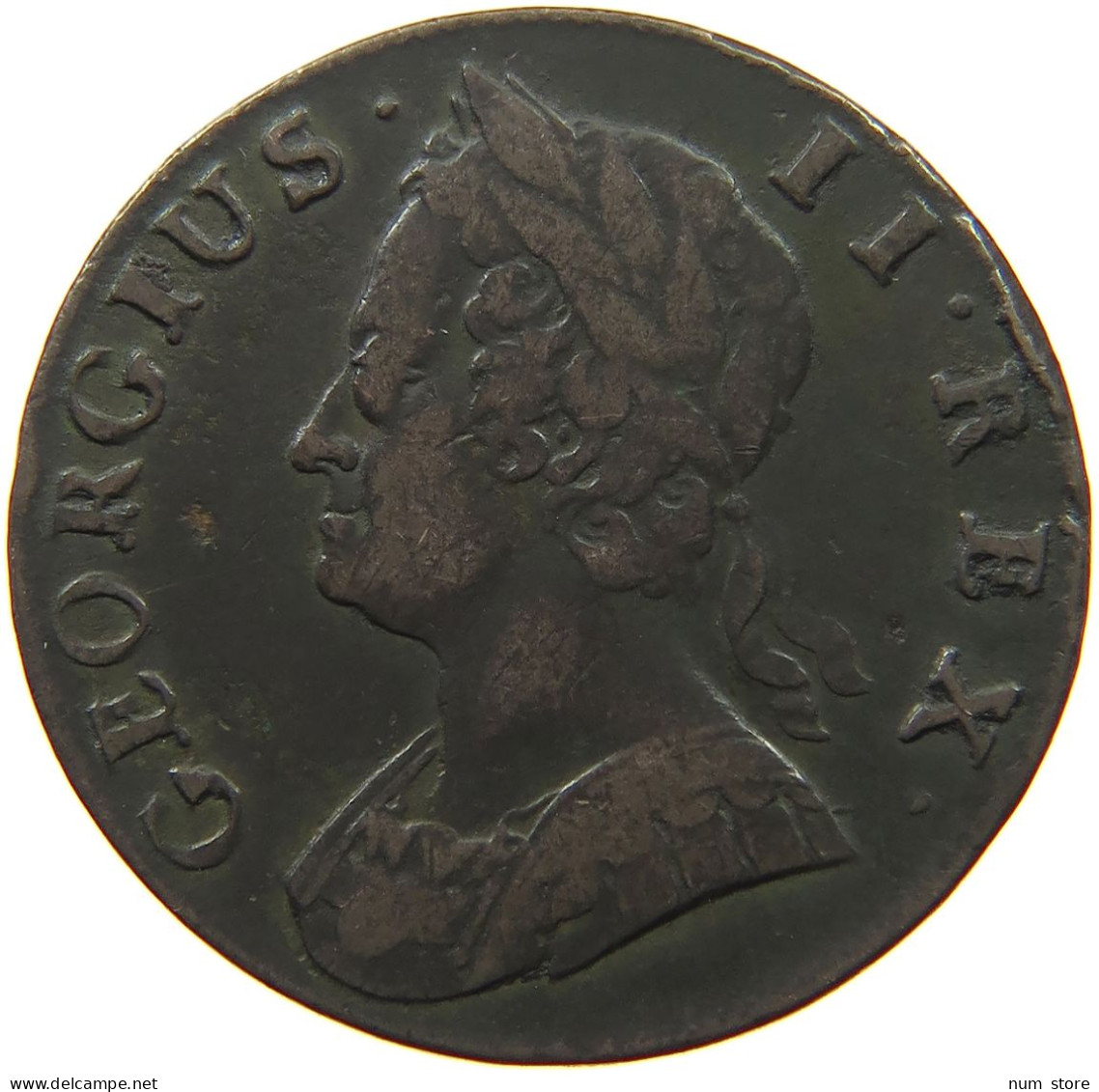 GREAT BRITAIN HALFPENNY 1744 George II. 1727-1760. #t149 0123 - B. 1/2 Penny