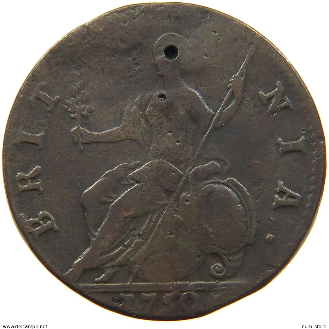 GREAT BRITAIN HALFPENNY 1750 George II. 1727-1760. #s020 0167 - B. 1/2 Penny