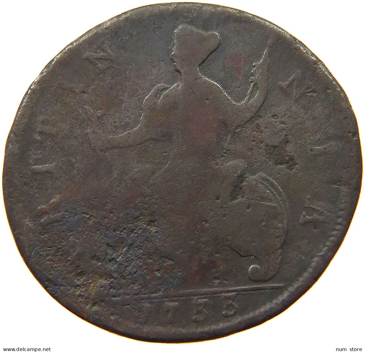 GREAT BRITAIN HALFPENNY 1743 George II. 1727-1760. #a009 0255 - B. 1/2 Penny