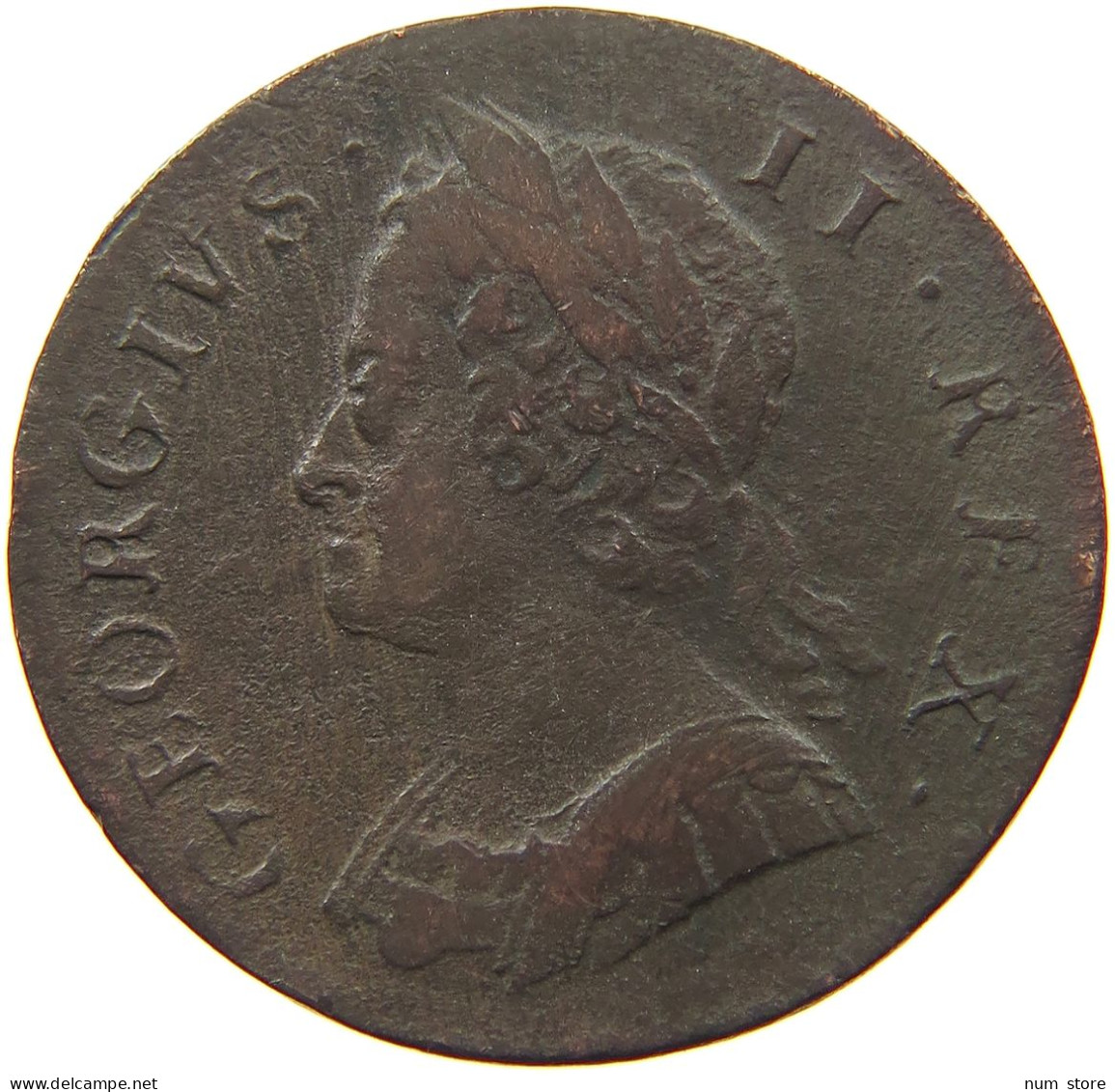 GREAT BRITAIN HALFPENNY 1748 George II. 1727-1760. #t149 0075 - B. 1/2 Penny