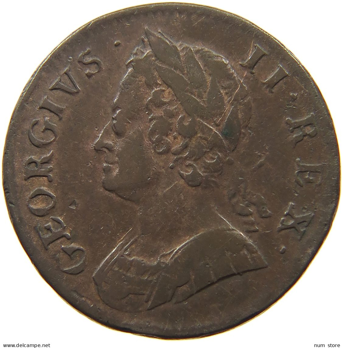 GREAT BRITAIN HALFPENNY 1753 George II. 1727-1760. #t149 0059 - B. 1/2 Penny