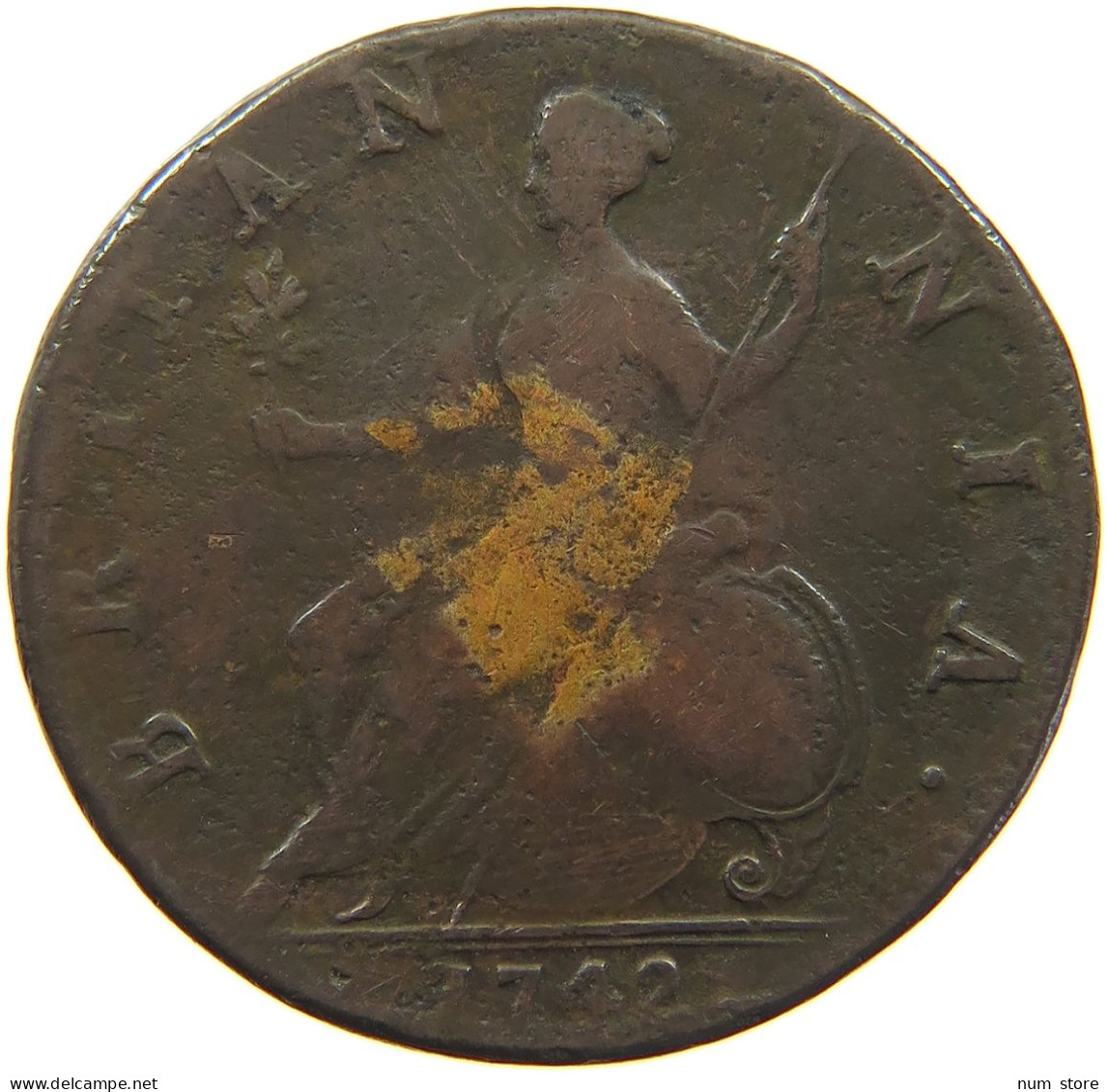 GREAT BRITAIN HALFPENNY 1742 George II. 1727-1760. #c021 0163 - B. 1/2 Penny