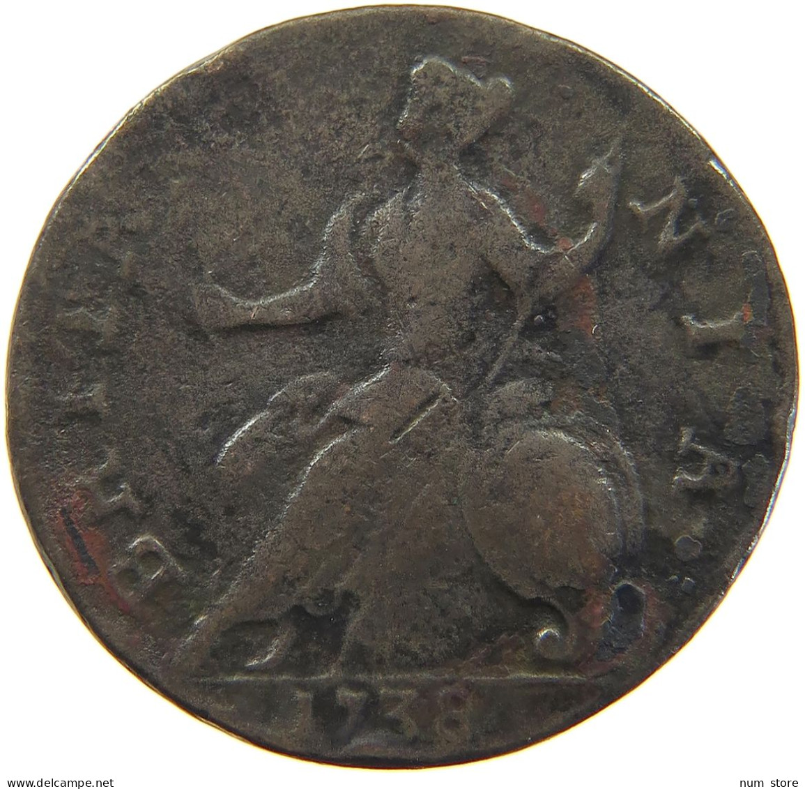 GREAT BRITAIN HALFPENNY 1738 George II. 1727-1760. #t155 0203 - B. 1/2 Penny