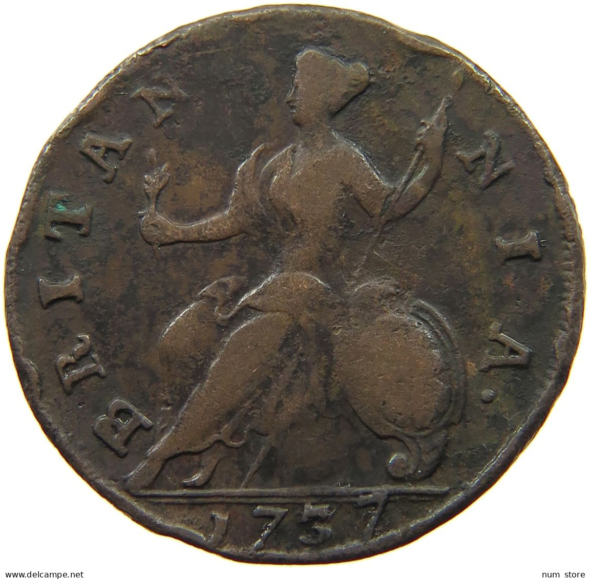 GREAT BRITAIN HALFPENNY 1737 George II. 1727-1760. #t149 0091 - B. 1/2 Penny