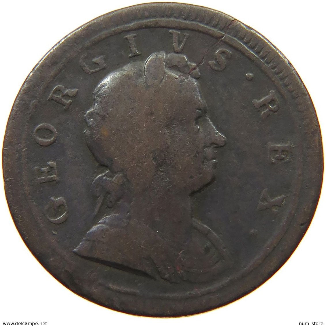 GREAT BRITAIN HALFPENNY 1724 George I. (1714-1727) #t149 0129 - B. 1/2 Penny