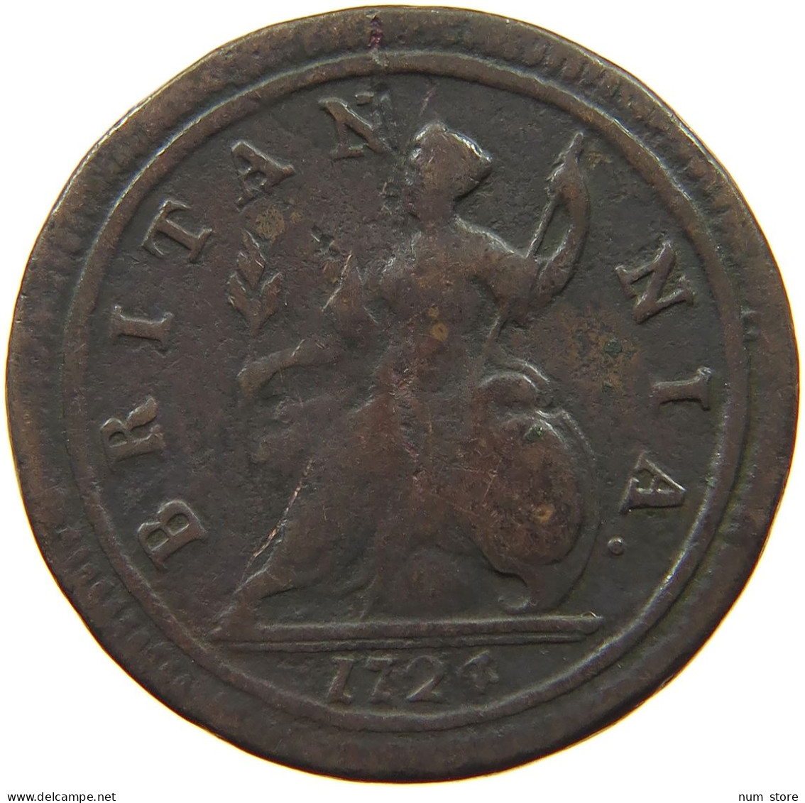 GREAT BRITAIN HALFPENNY 1724 George I. (1714-1727) #t149 0129 - B. 1/2 Penny