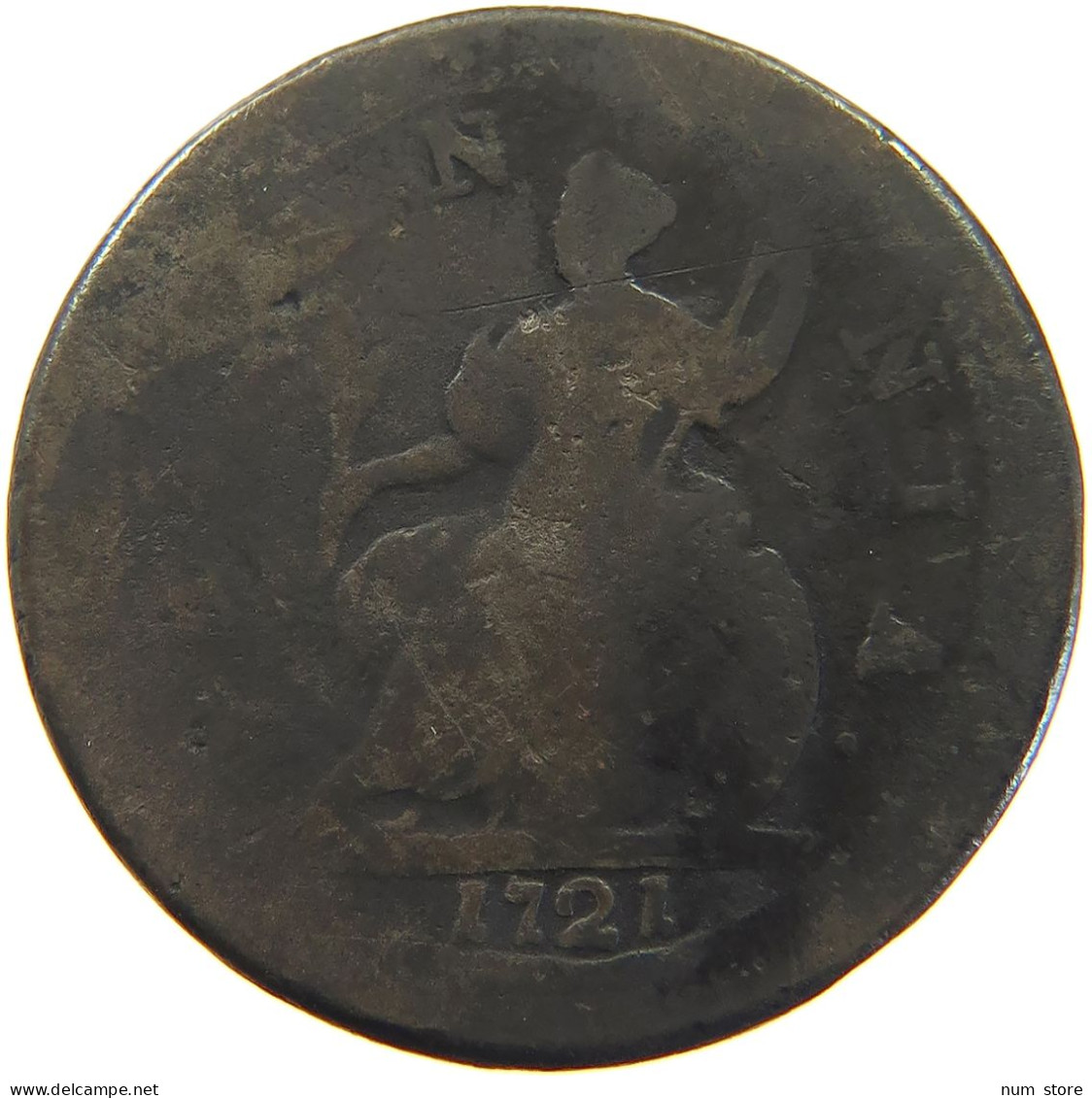 GREAT BRITAIN HALFPENNY 1721 George I. (1714-1727) #t155 0207 - B. 1/2 Penny