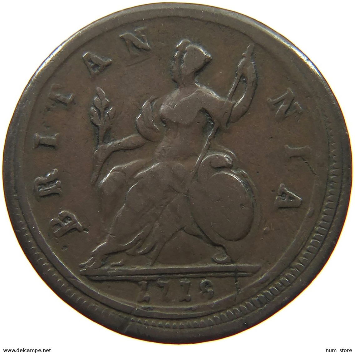 GREAT BRITAIN HALFPENNY 1718 George I. (1714-1727) #t149 0163 - B. 1/2 Penny