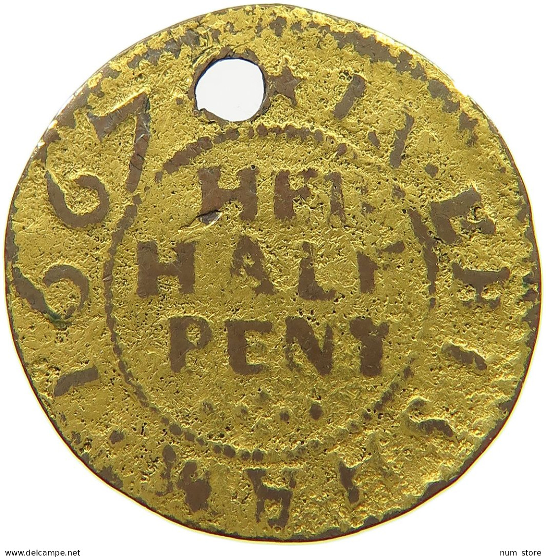 GREAT BRITAIN HALFPENNY 1667 EPSOM Charles II (1660-1685) GOLD PLATED #a021 0359 - B. 1/2 Penny