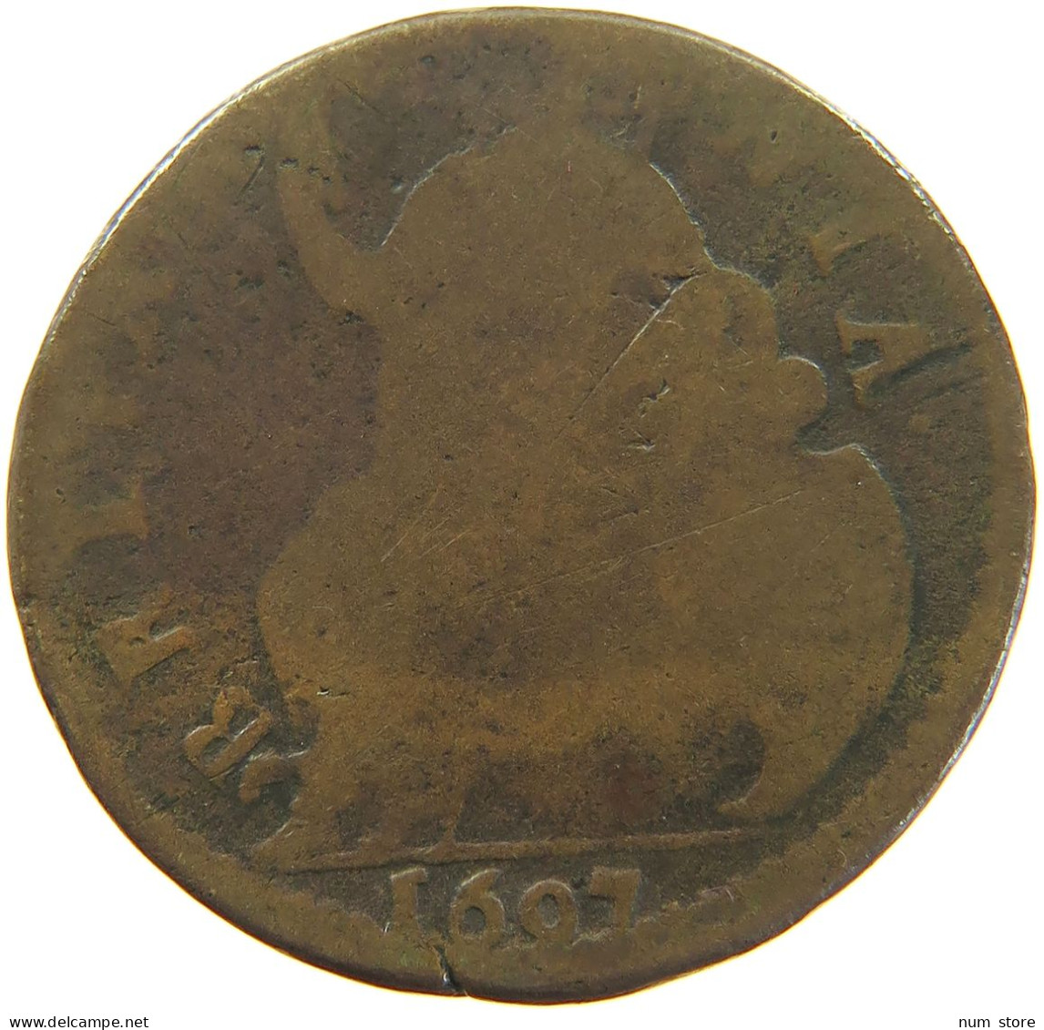 GREAT BRITAIN HALFPENNY 1/2 PENNY 1697 WILLIAM III. (1694-1702) #t021 0095 - B. 1/2 Penny