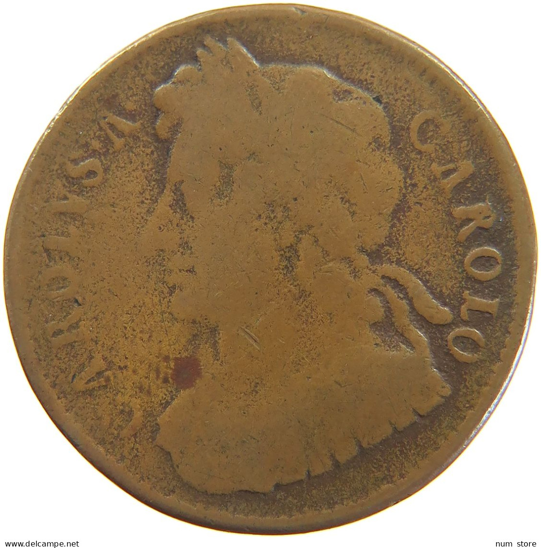 GREAT BRITAIN HALFPENNY 1/2 PENNY 1675 Charles II (1660-1685) #t021 0091 - B. 1/2 Penny