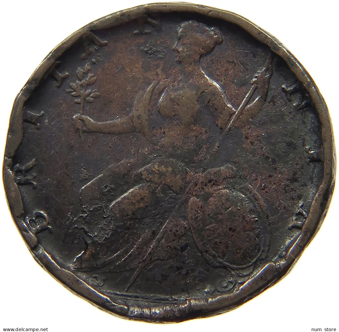 GREAT BRITAIN HALFPENNY  George II. 1727-1760. #s076 0065 - B. 1/2 Penny