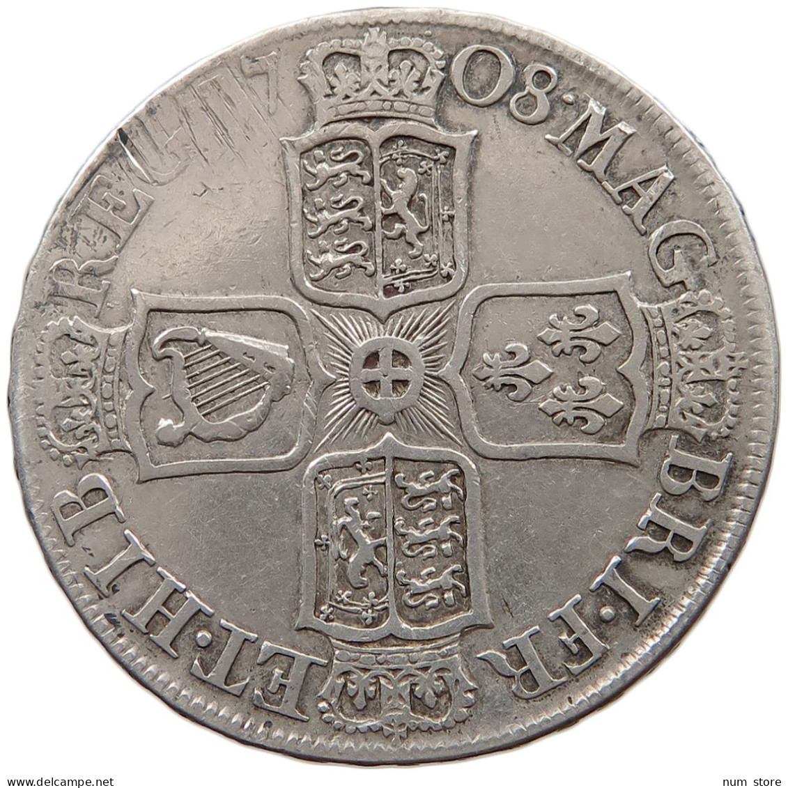 GREAT BRITAIN HALFCROWN 1708 Anne (1702-1714) #t158 0359 - I. 1/2 Crown