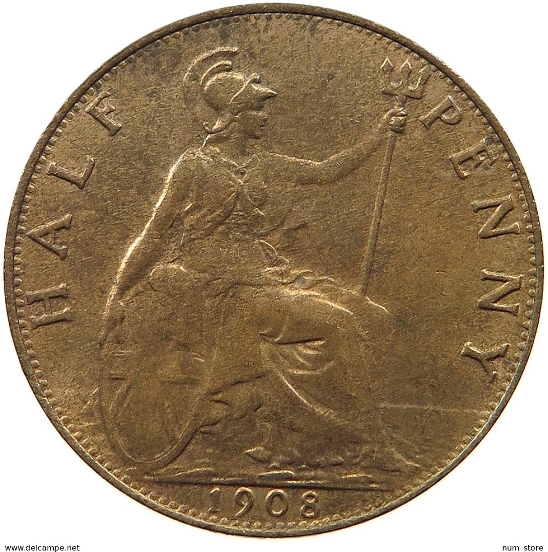 GREAT BRITAIN HALF PENNY 1908 Edward VII., 1901 - 1910 #t058 0527 - C. 1/2 Penny