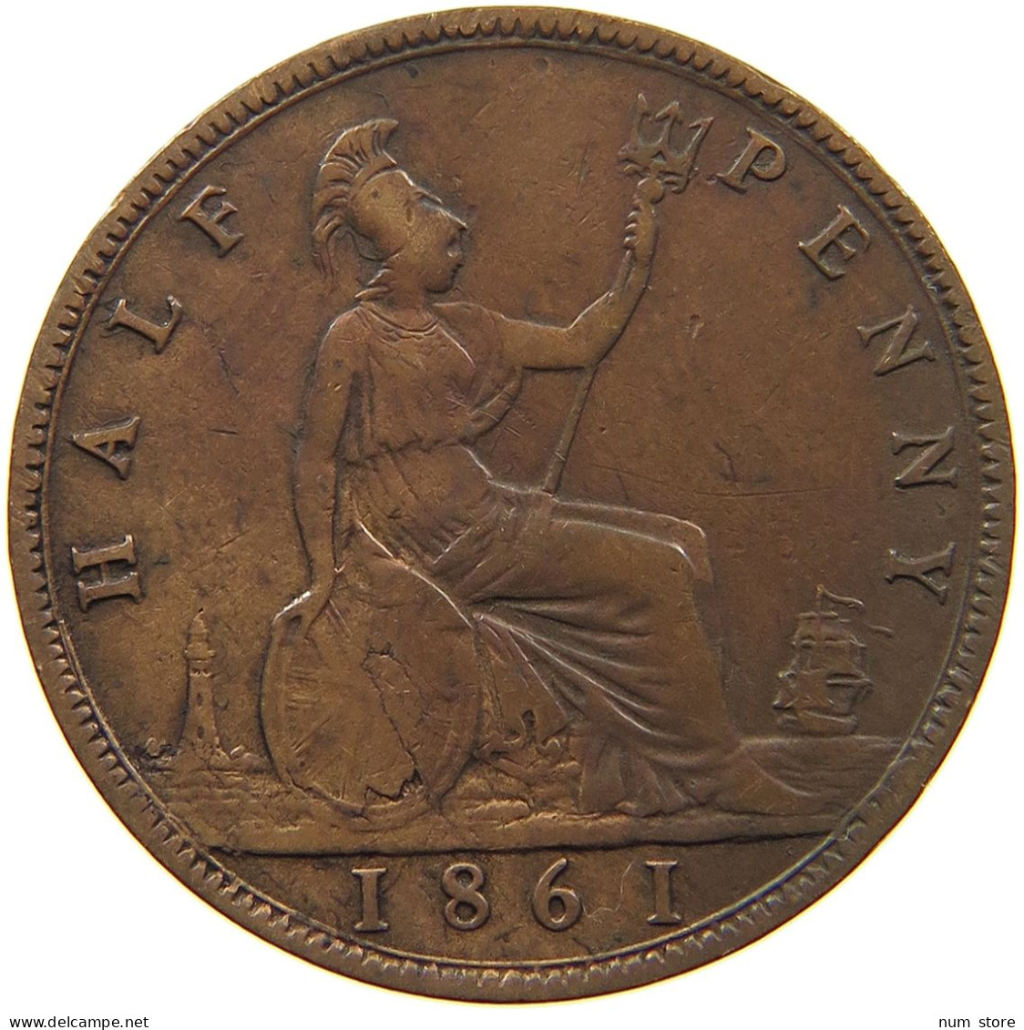 GREAT BRITAIN HALF PENNY 1861 Victoria 1837-1901 #t075 0159 - C. 1/2 Penny