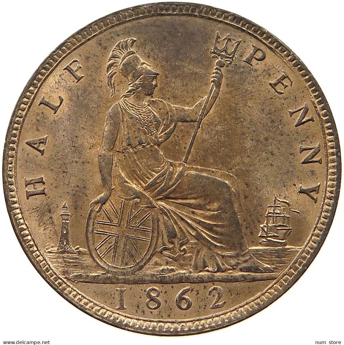 GREAT BRITAIN HALF PENNY 1862 Victoria 1837-1901 #t058 0525 - C. 1/2 Penny