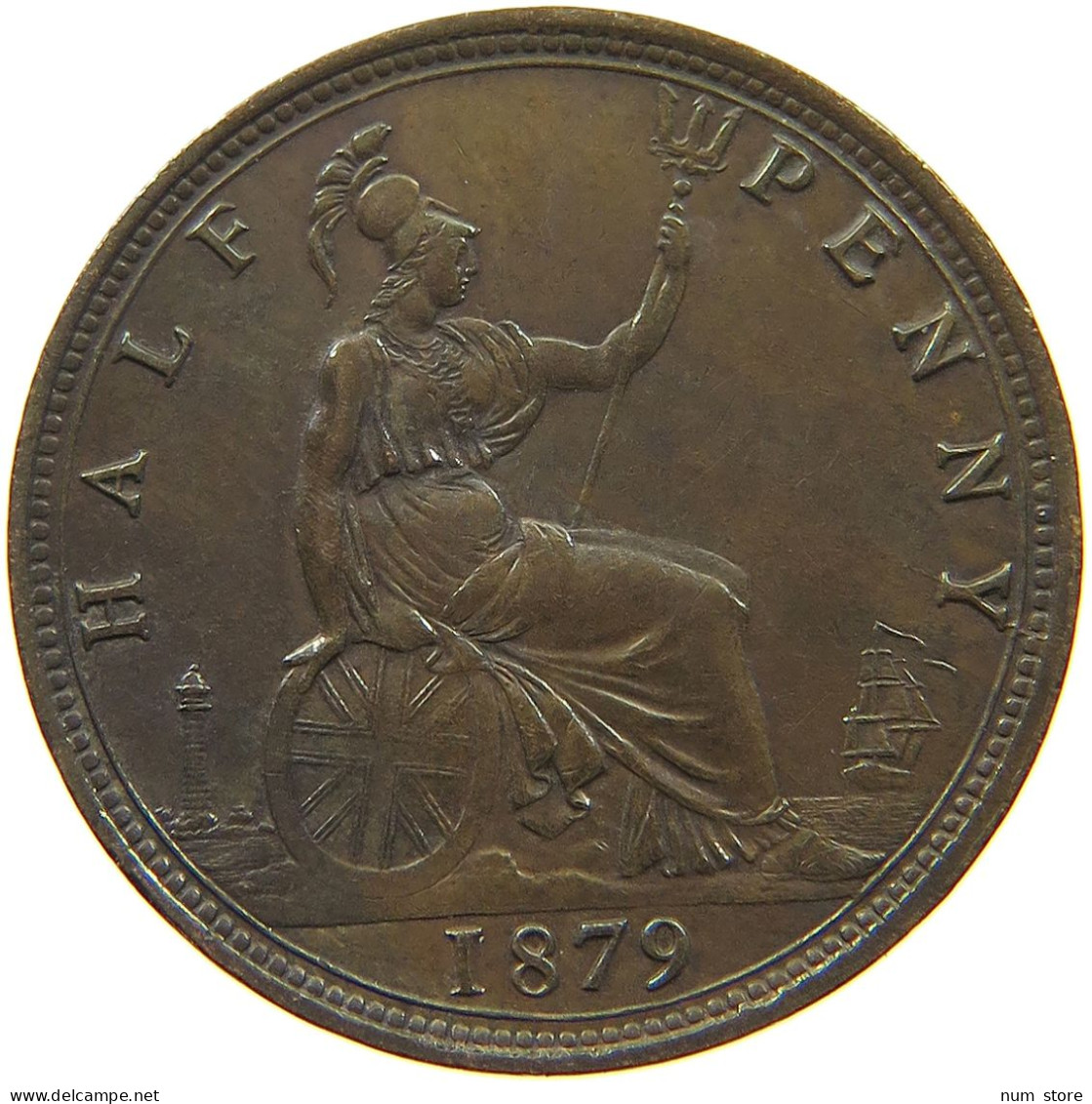 GREAT BRITAIN HALF PENNY 1879 Victoria 1837-1901 #t112 1119 - C. 1/2 Penny