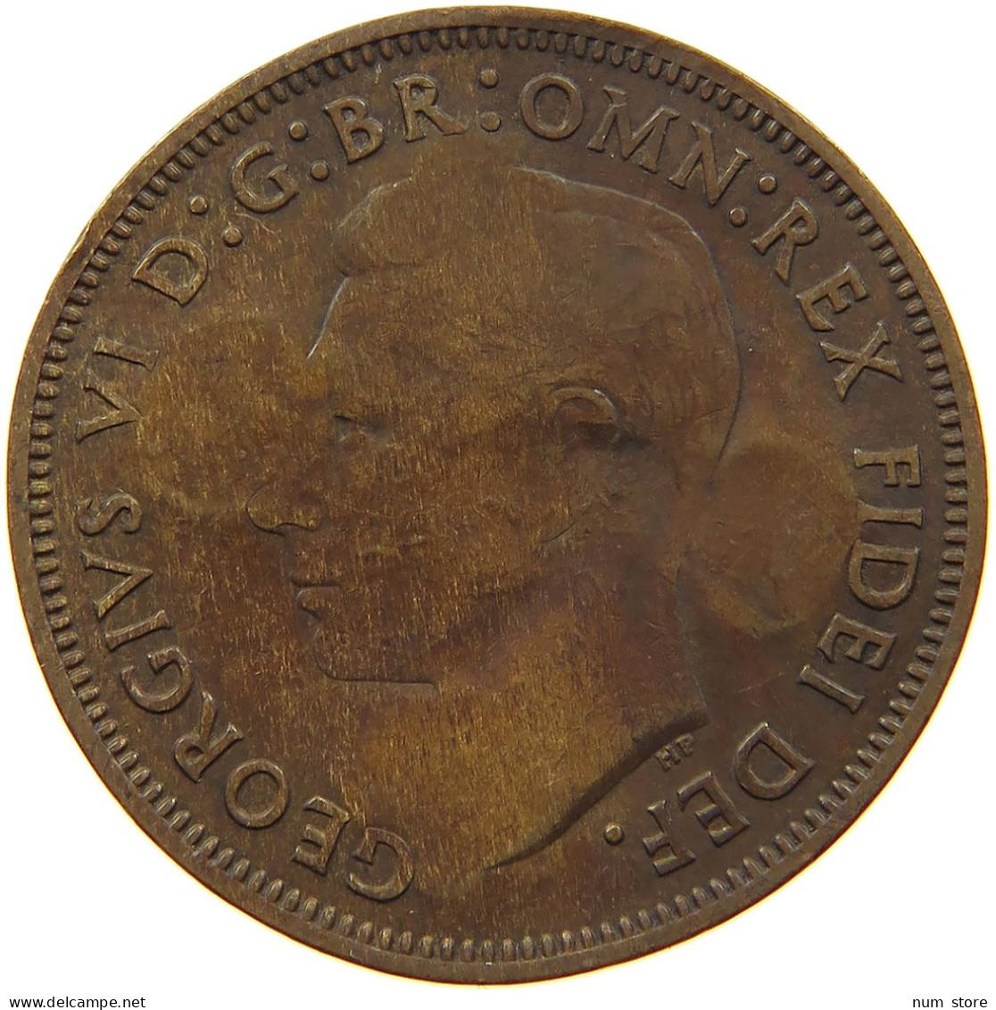 GREAT BRITAIN HALFPENNY 1949 George VI. (1936-1952) COUNTERMARKED M #a011 0345 - C. 1/2 Penny