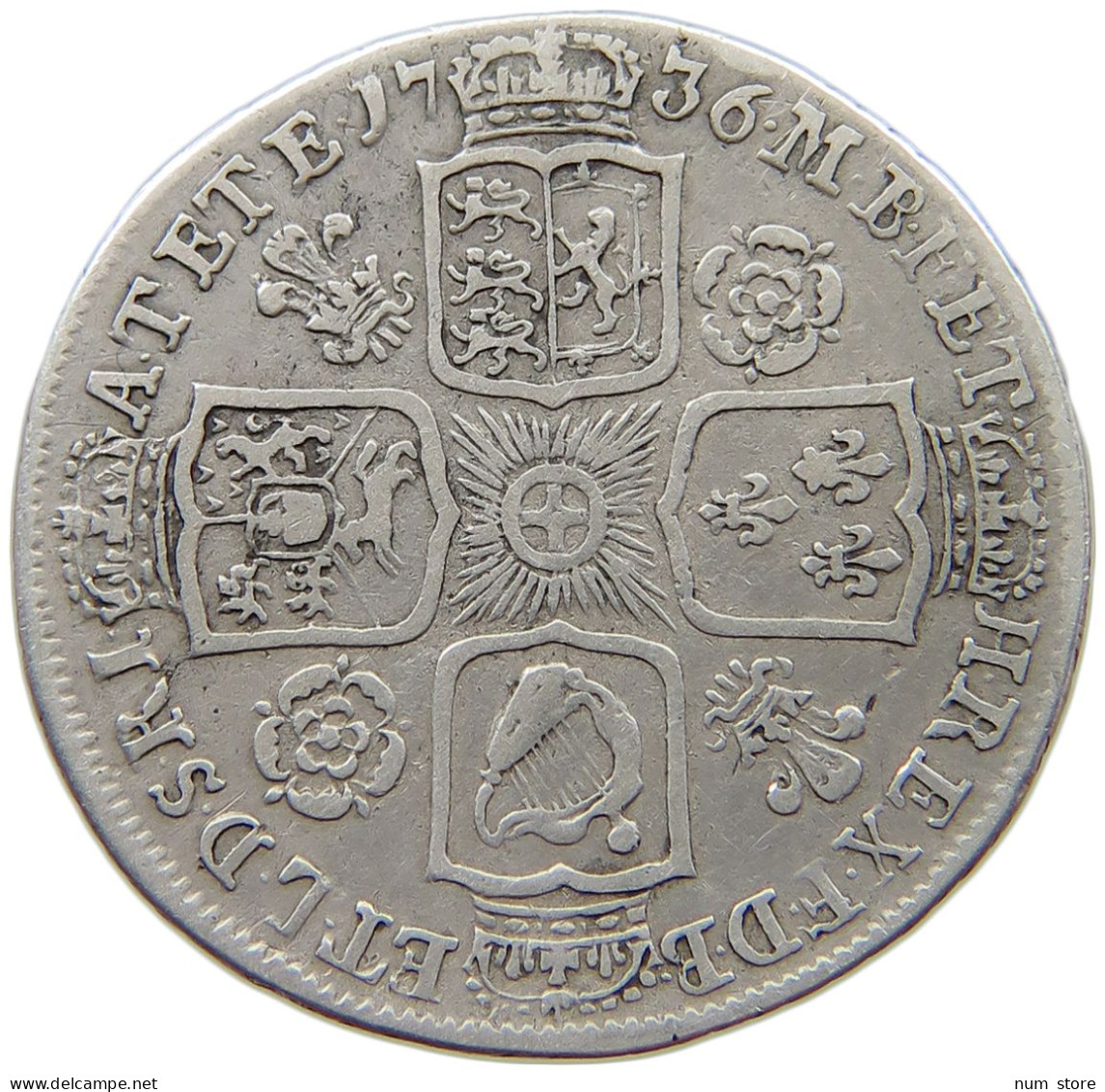 GREAT BRITAIN SHILLING 1736 George II. 1727-1760. #t148 0255 - H. 1 Shilling