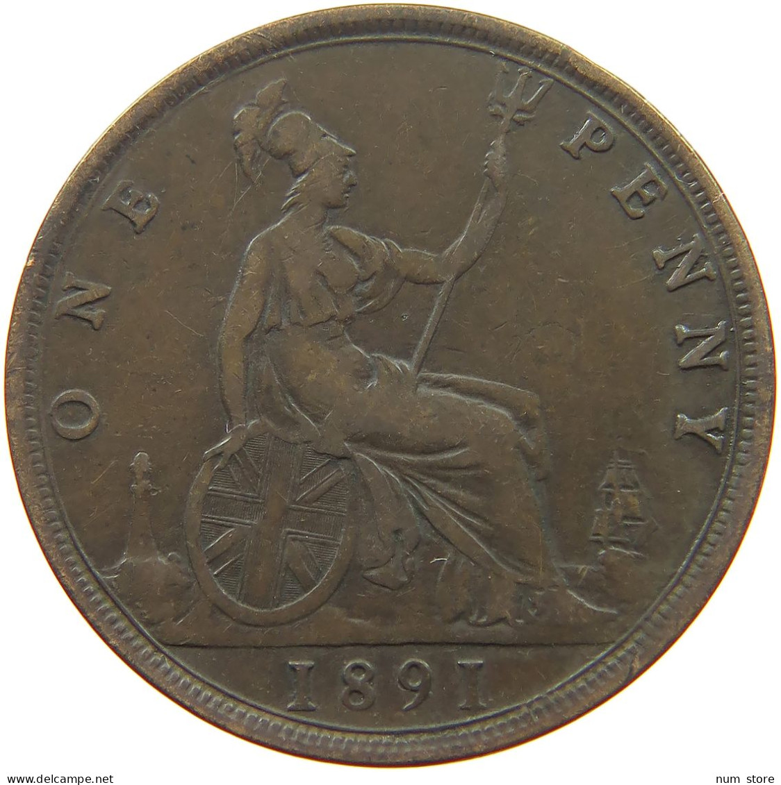 GREAT BRITAIN PENNY 1891 Victoria 1837-1901 #s076 0583 - D. 1 Penny