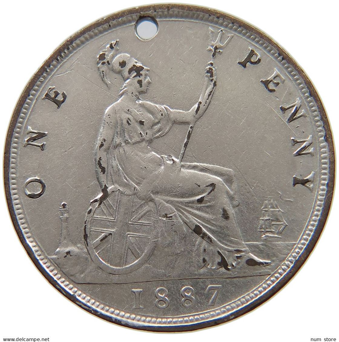 GREAT BRITAIN PENNY 1887 Victoria 1837-1901 SILVER PLATED #s045 0427 - D. 1 Penny