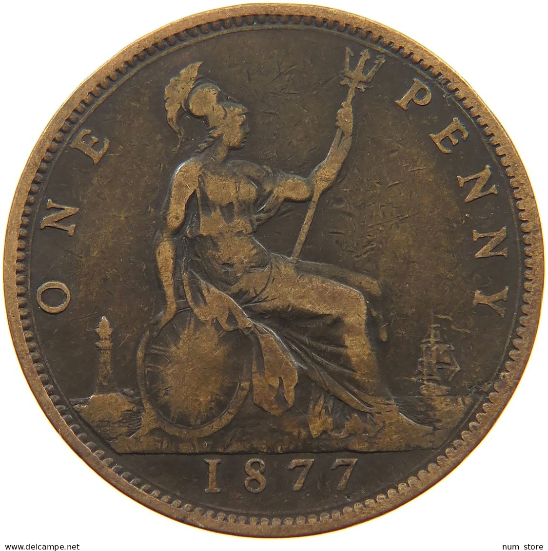 GREAT BRITAIN PENNY 1877 Victoria 1837-1901 #s076 0587 - D. 1 Penny