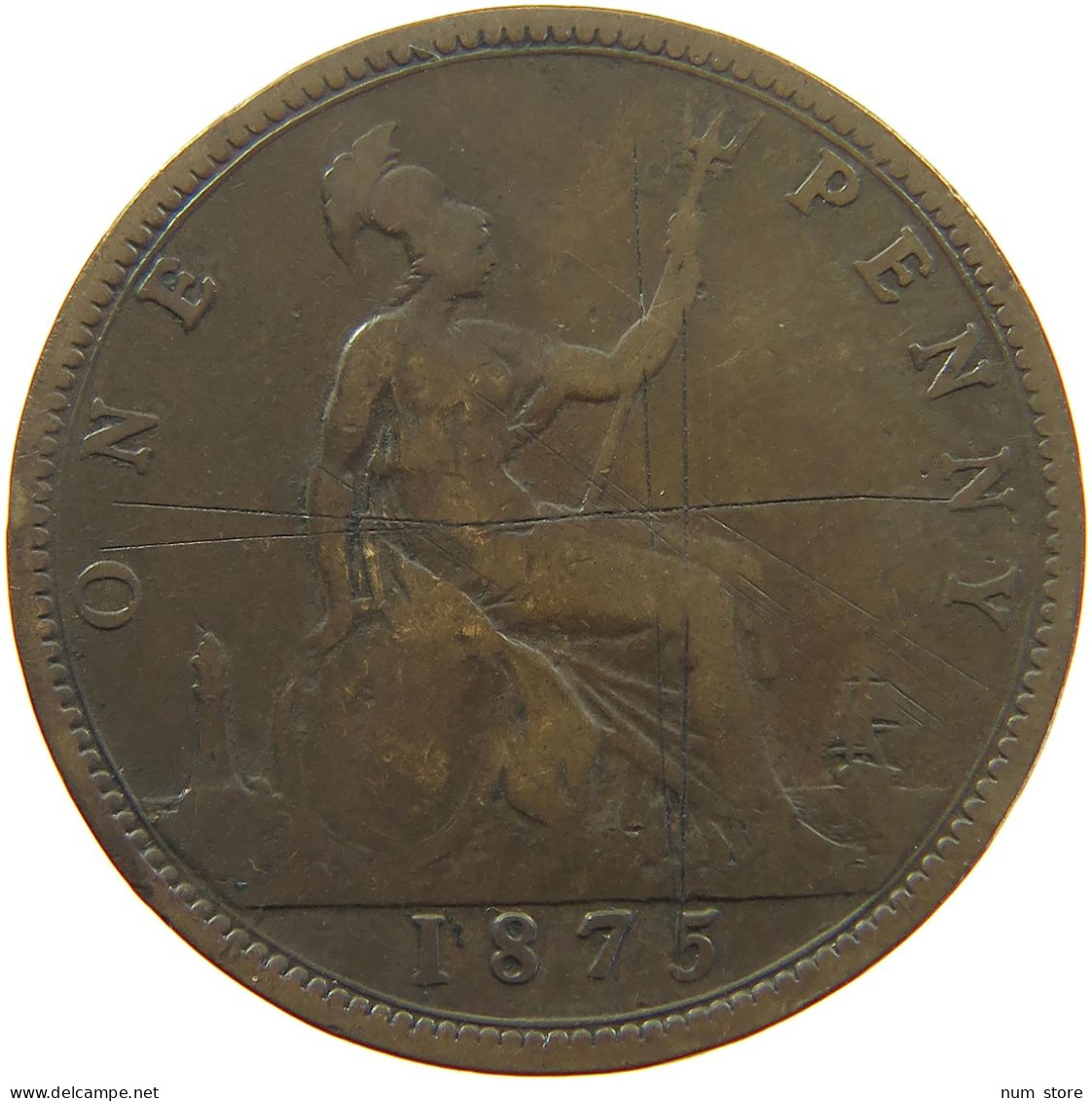 GREAT BRITAIN PENNY 1875 Victoria 1837-1901 #s013 0125 - D. 1 Penny