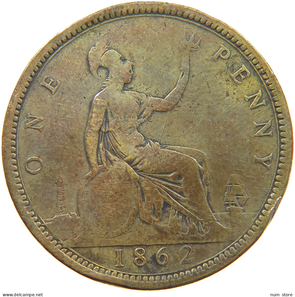 GREAT BRITAIN PENNY 1862 Victoria 1837-1901 #t140 0533 - D. 1 Penny