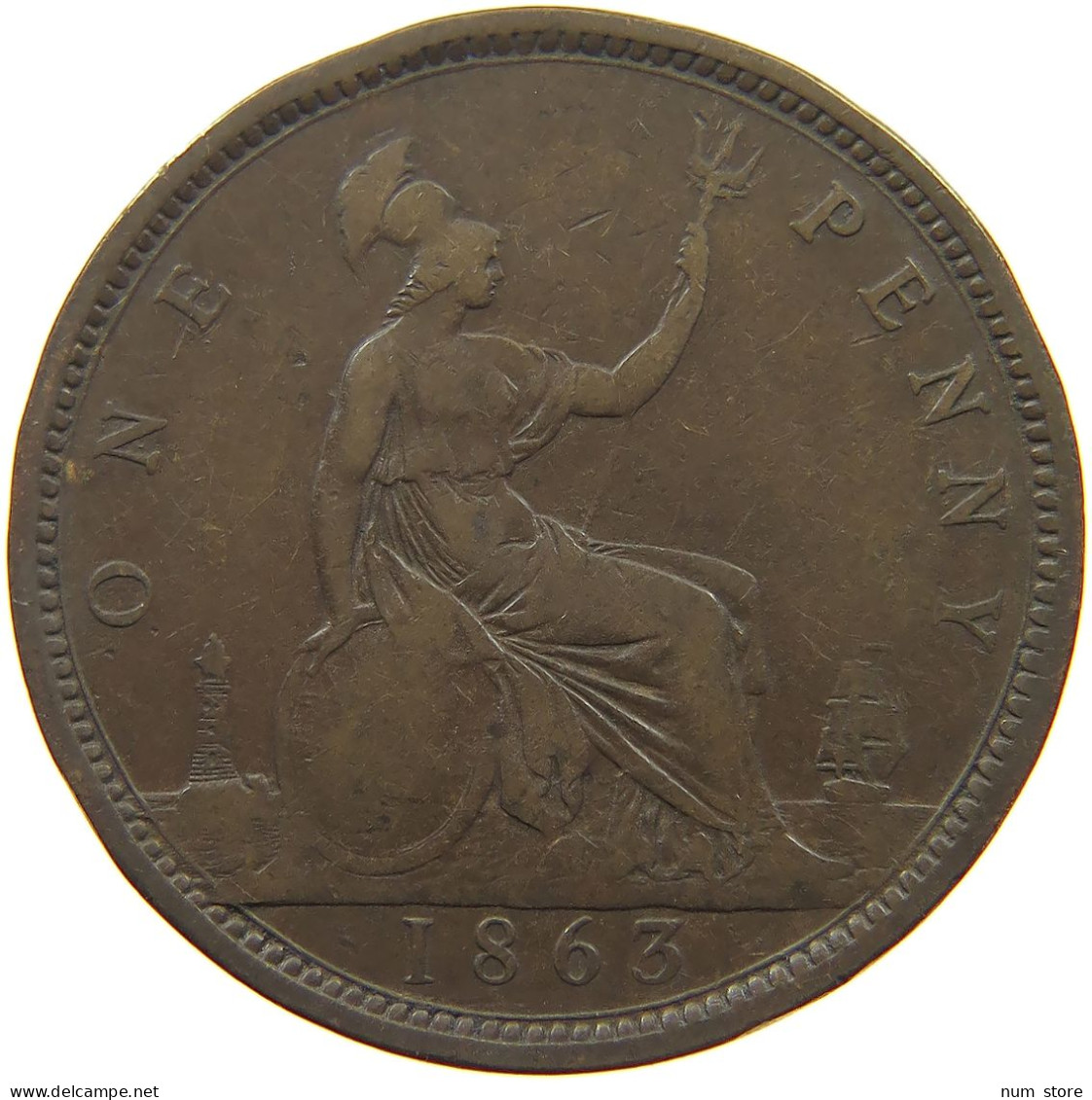 GREAT BRITAIN PENNY 1863 Victoria 1837-1901 #a065 0511 - D. 1 Penny