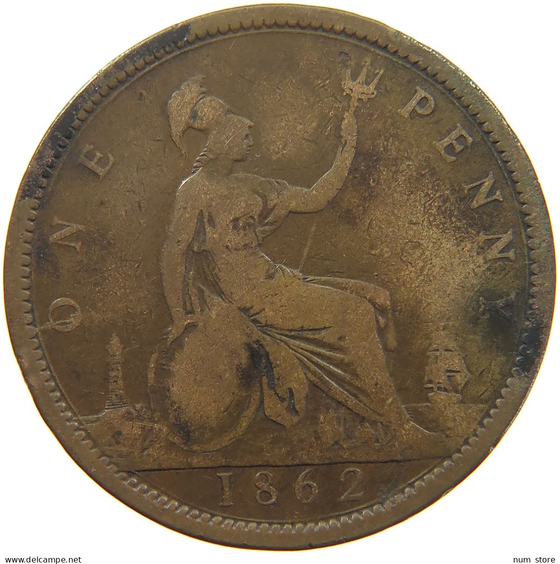 GREAT BRITAIN PENNY 1862 Victoria 1837-1901 #c021 0189 - D. 1 Penny