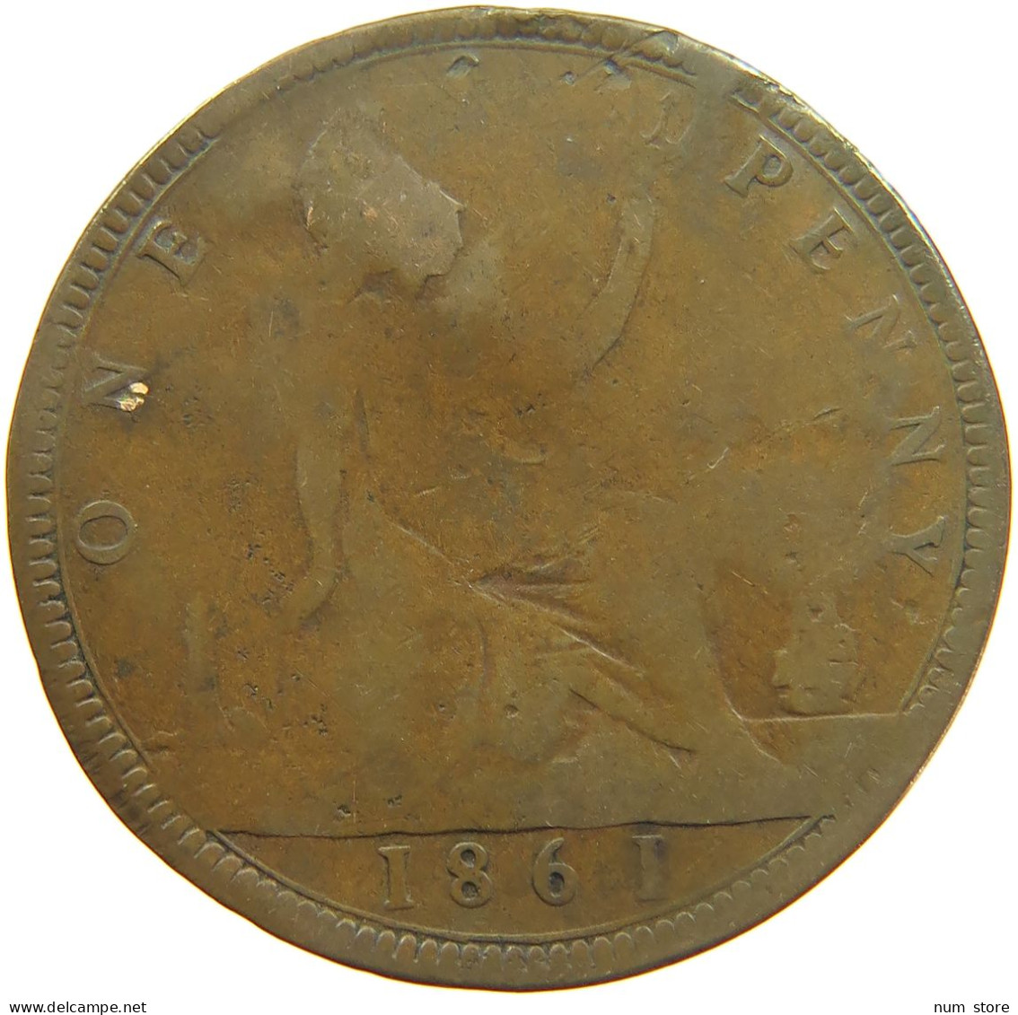 GREAT BRITAIN PENNY 1861 Victoria 1837-1901 COUNTERMARKED MAE #c029 0011 - D. 1 Penny