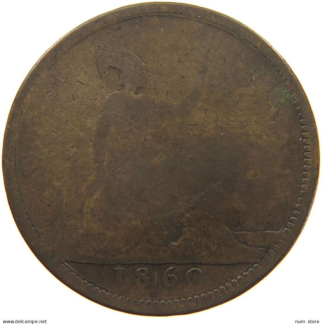 GREAT BRITAIN PENNY 1860 Victoria 1837-1901 COUNTERMARKED FF #c033 0293 - D. 1 Penny